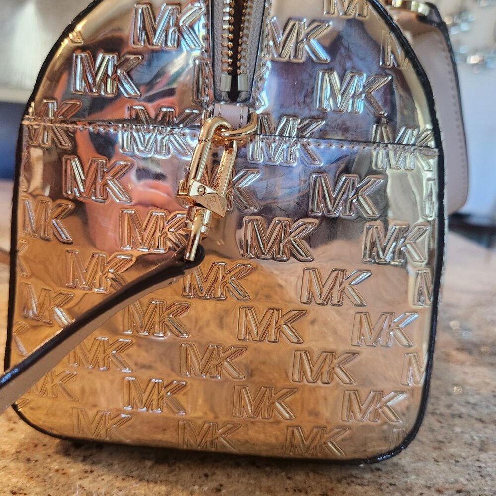 Michael Kors Gold Embossed MK Gold Metallic-Finish Grayson Satchel - Picture 12 of 16
